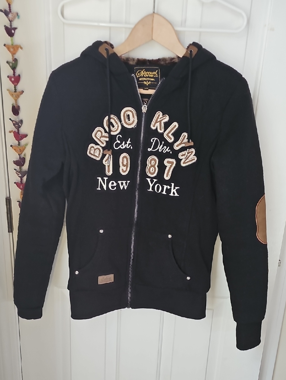 BROOKLYN New York Hoodie Jacket  M Warm Leopard Print Lining